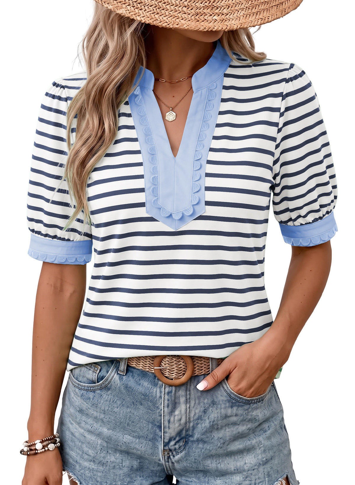 Dokotoo Women's Short Sleeve Striped T Shirt 2026 Summer Color Block Tops