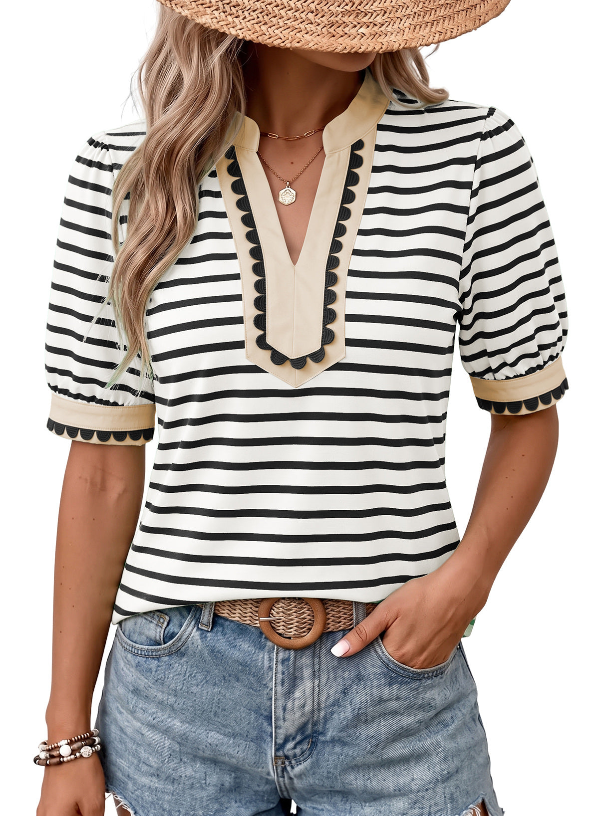Dokotoo Women's Short Sleeve Striped T Shirt 2026 Summer Color Block Tops