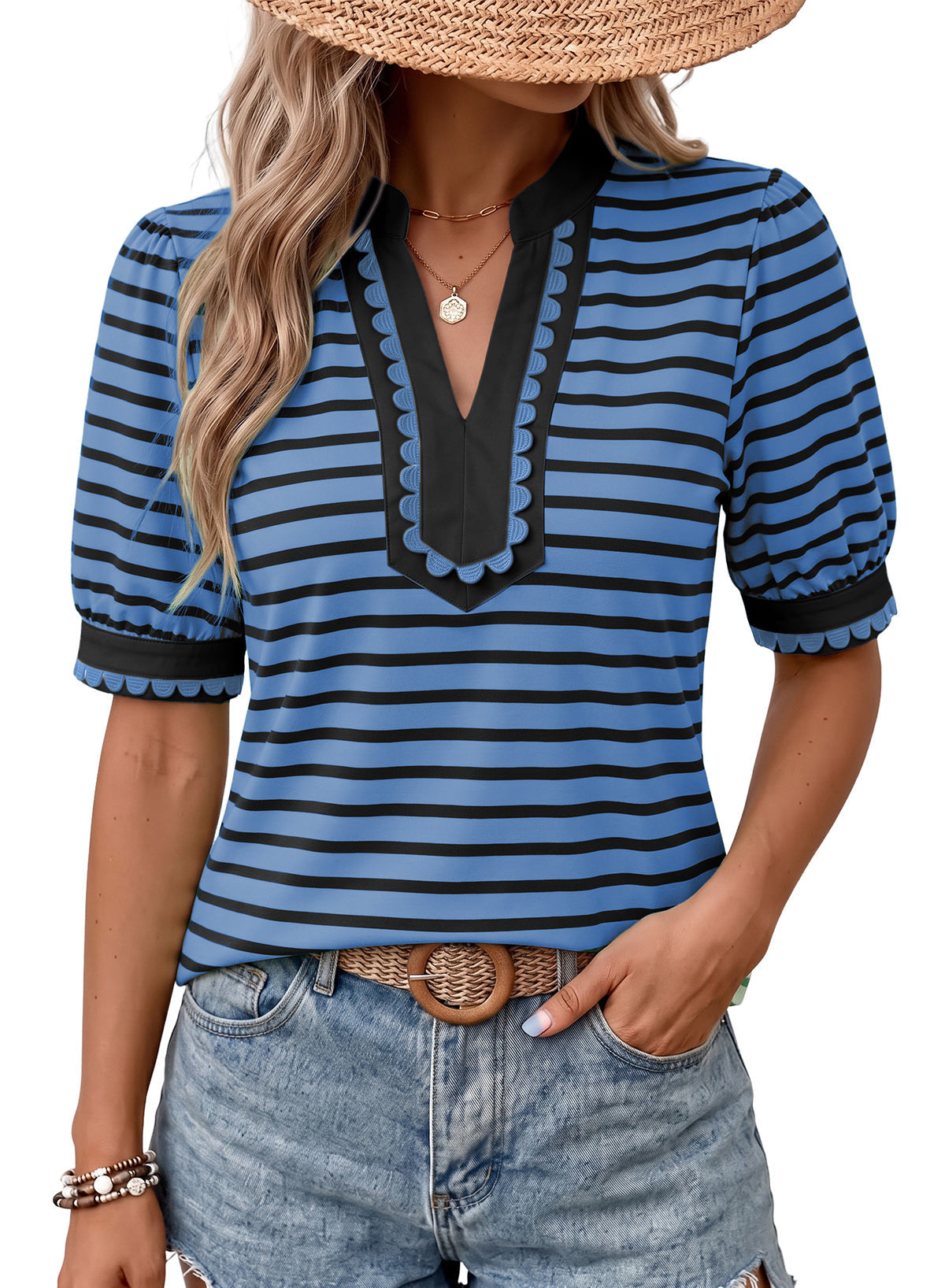 Dokotoo Women's Short Sleeve Striped T Shirt 2026 Summer Color Block Tops