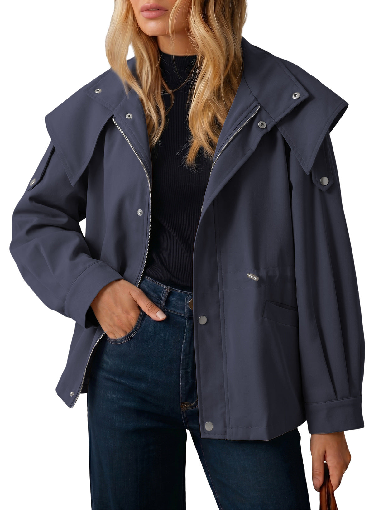 Dokotoo Women's Casual Drawstring Zip Hooded Trench Coat 2026 Outerwear Jacket