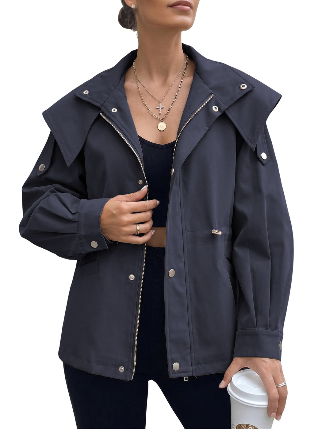 Dokotoo Women's Casual Drawstring Zip Hooded Trench Coat 2026 Outerwear Jacket