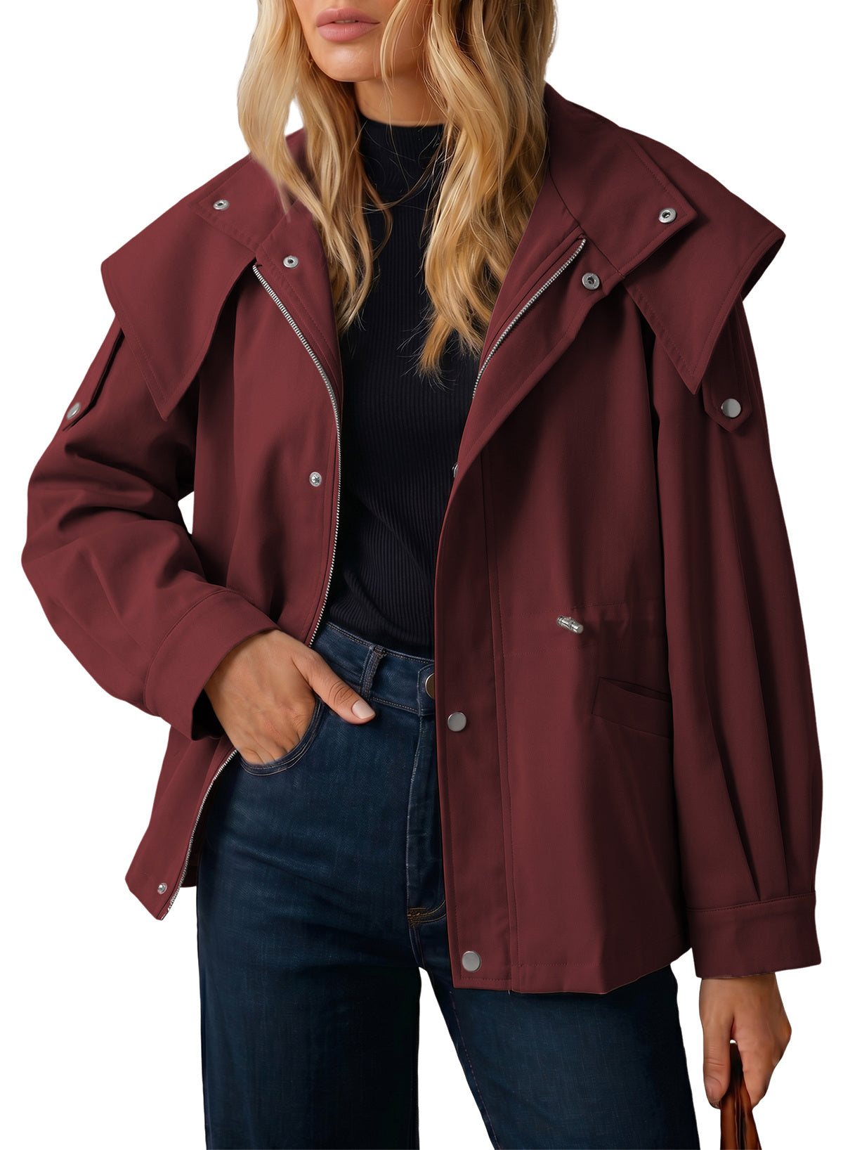Dokotoo Women's Casual Drawstring Zip Hooded Trench Coat 2026 Outerwear Jacket