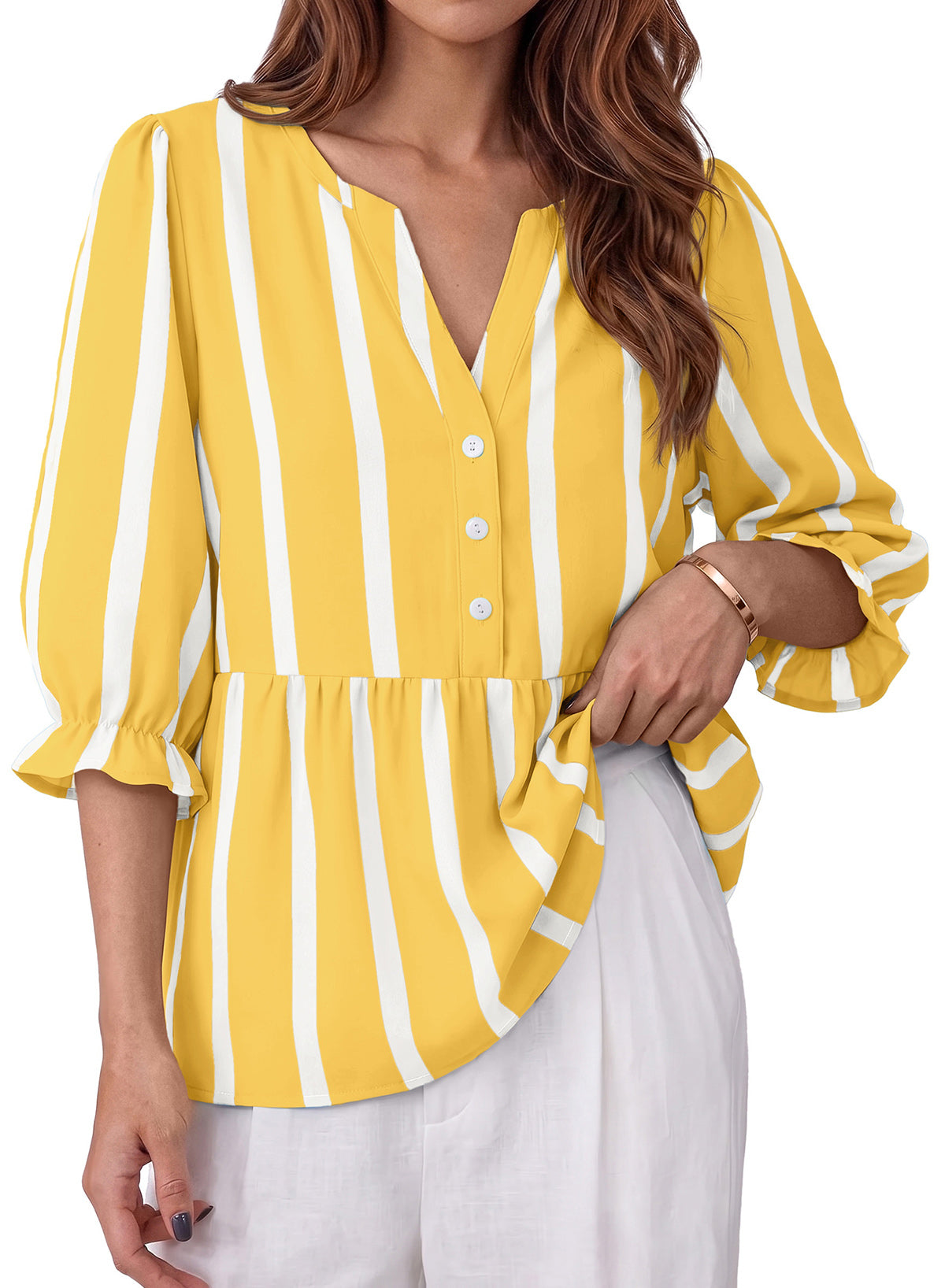 Dokotoo Women's Casual Striped Shirt 3/4 Sleeve Oversized Tops 2026 Outfits