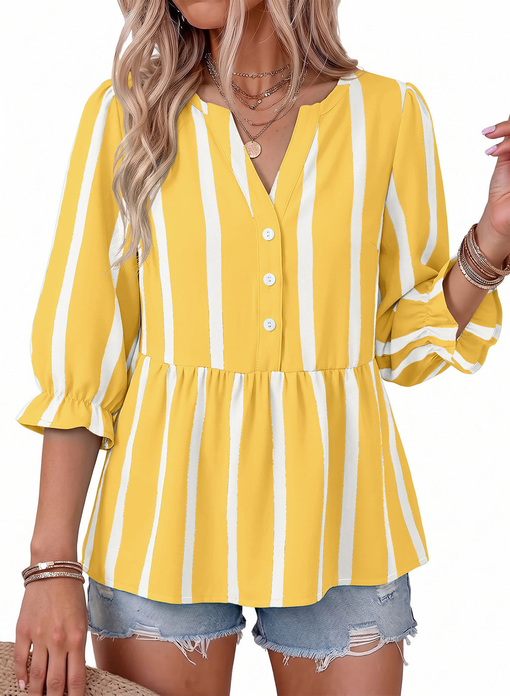 Dokotoo Women's Casual Striped Shirt 3/4 Sleeve Oversized Tops 2026 Outfits