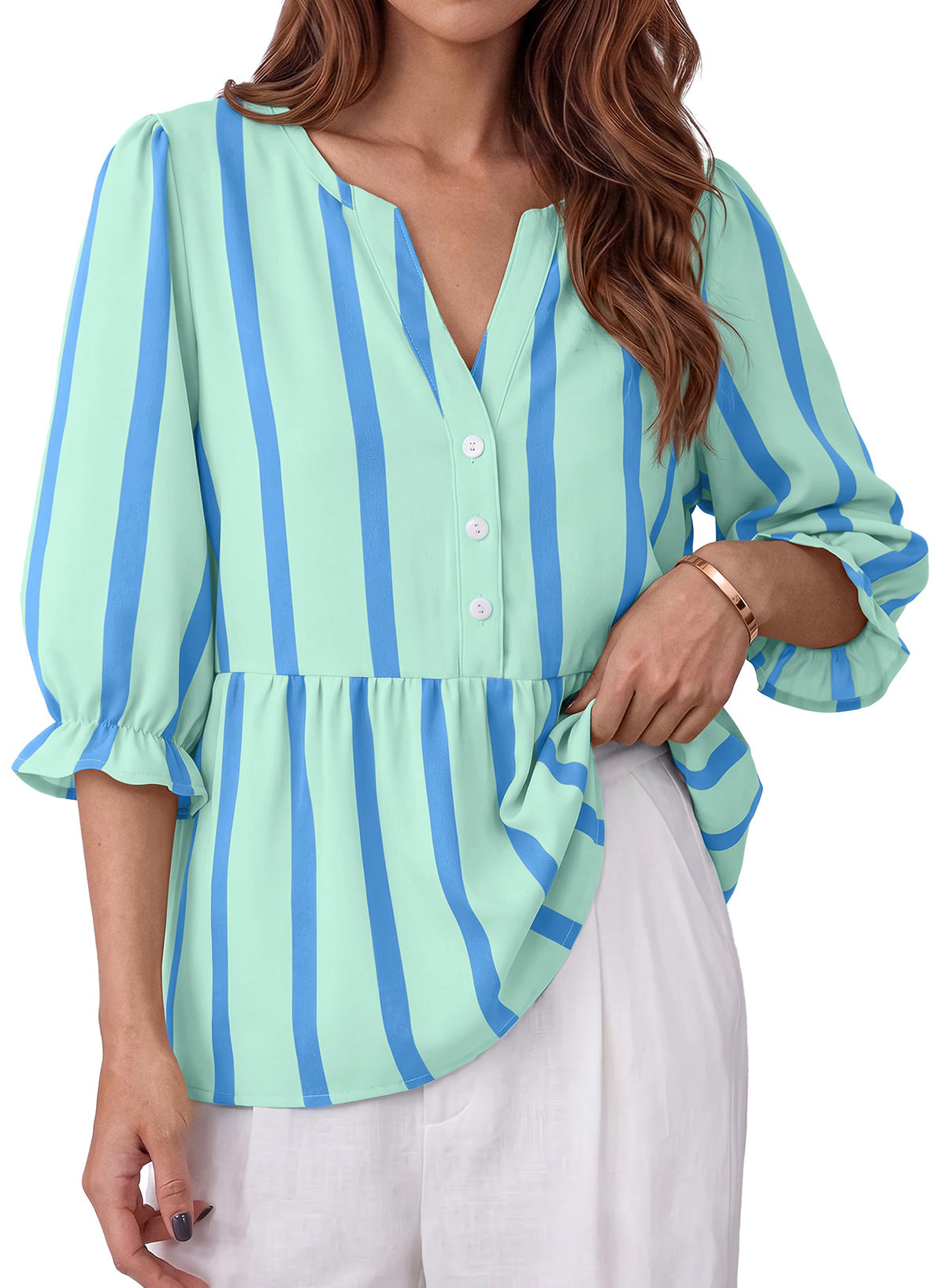 Dokotoo Women's Casual Striped Shirt 3/4 Sleeve Oversized Tops 2026 Outfits