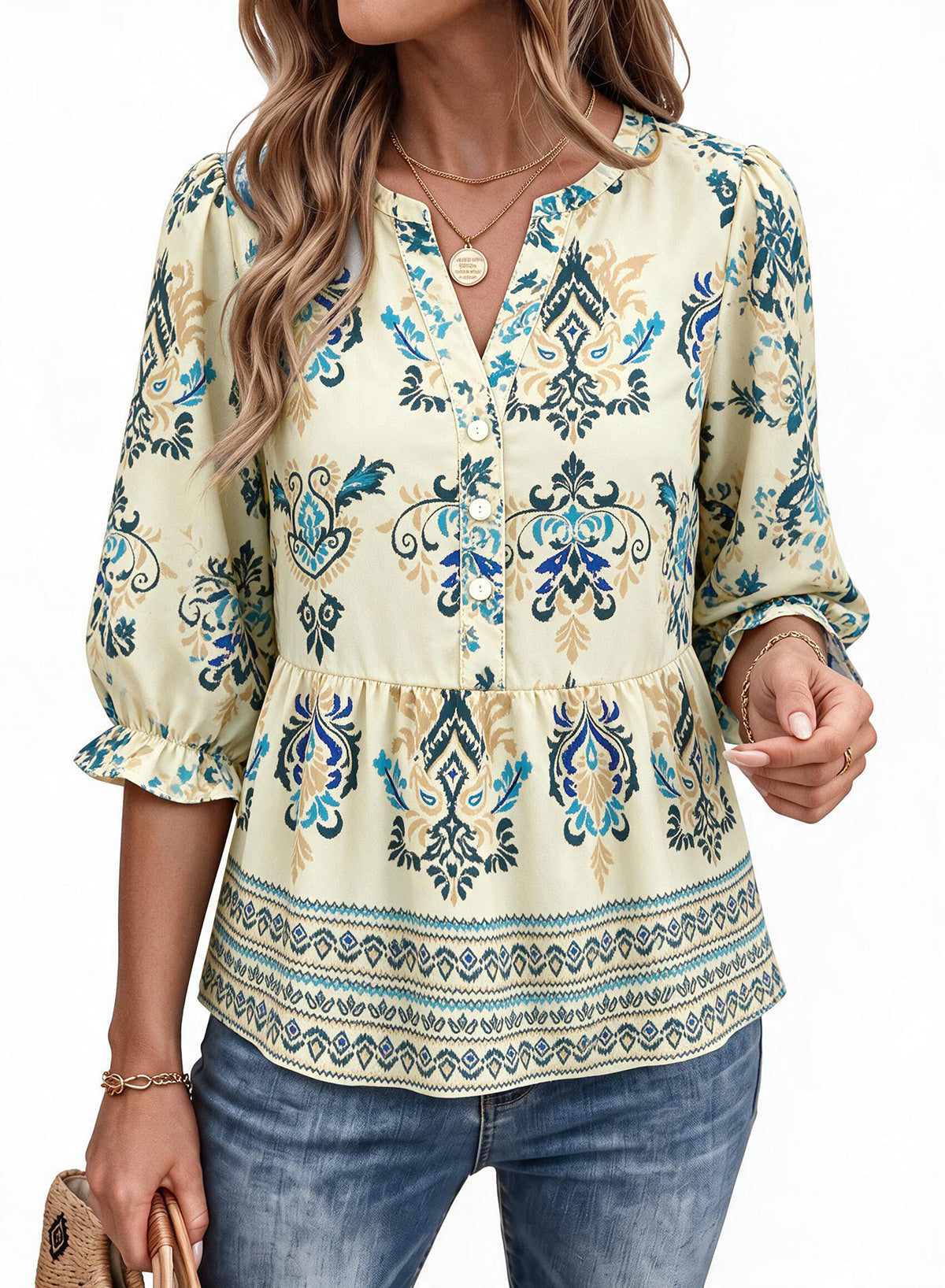 Dokotoo Women's Casual Striped Shirt 3/4 Sleeve Oversized Tops 2026 Outfits