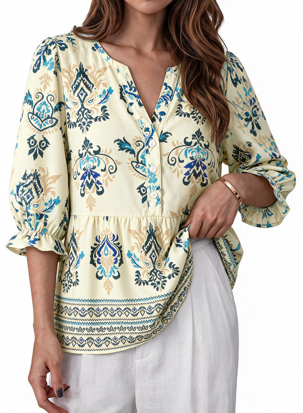 Dokotoo Women's Casual Striped Shirt 3/4 Sleeve Oversized Tops 2026 Outfits