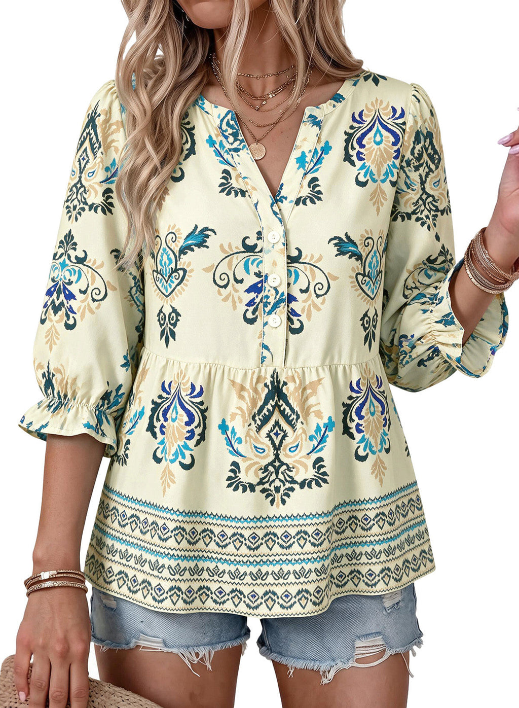 Dokotoo Women's Casual Striped Shirt 3/4 Sleeve Oversized Tops 2026 Outfits