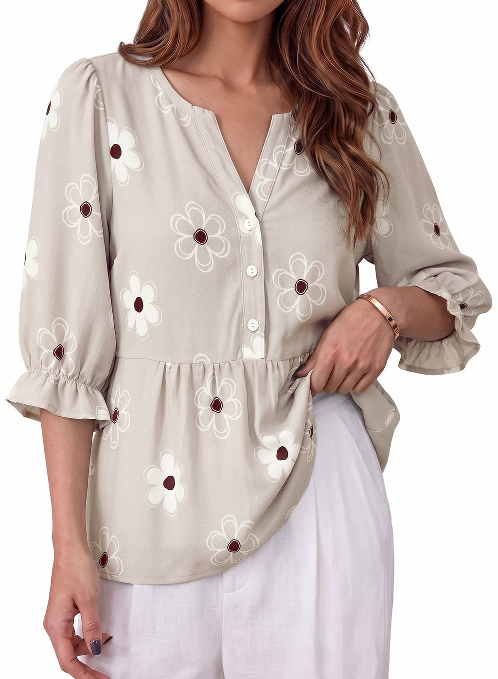 Dokotoo Women's Casual Striped Shirt 3/4 Sleeve Oversized Tops 2026 Outfits