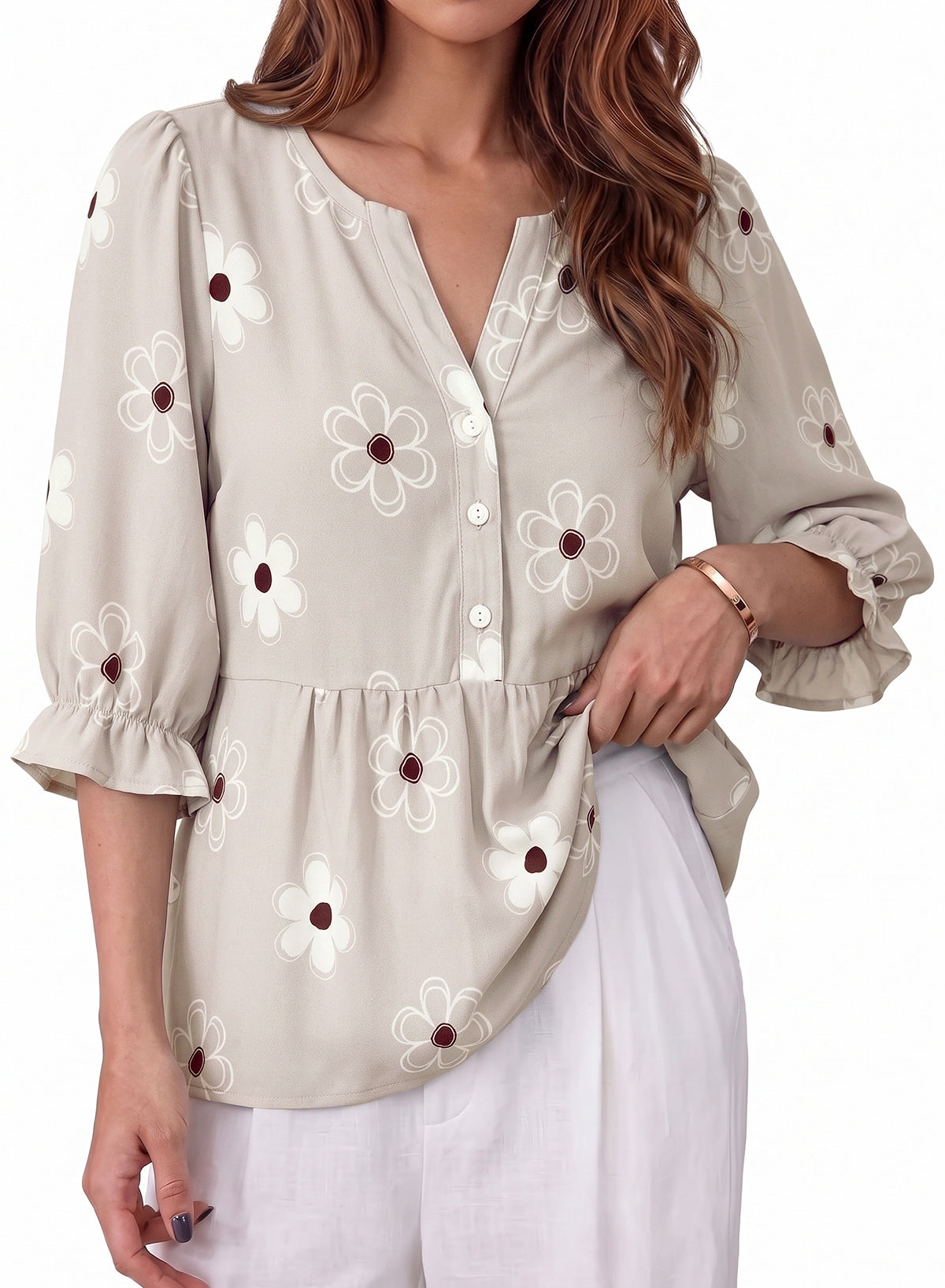 Dokotoo Women's Casual Striped Shirt 3/4 Sleeve Oversized Tops 2026 Outfits