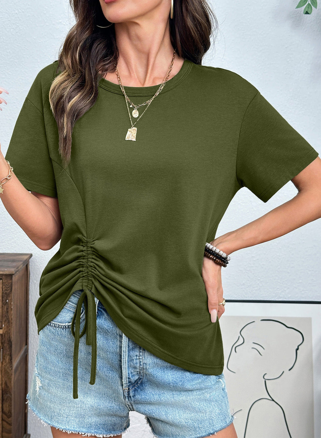 Dokotoo Womens Summer Tops Drawstring Side Ruched Tunic Shirts