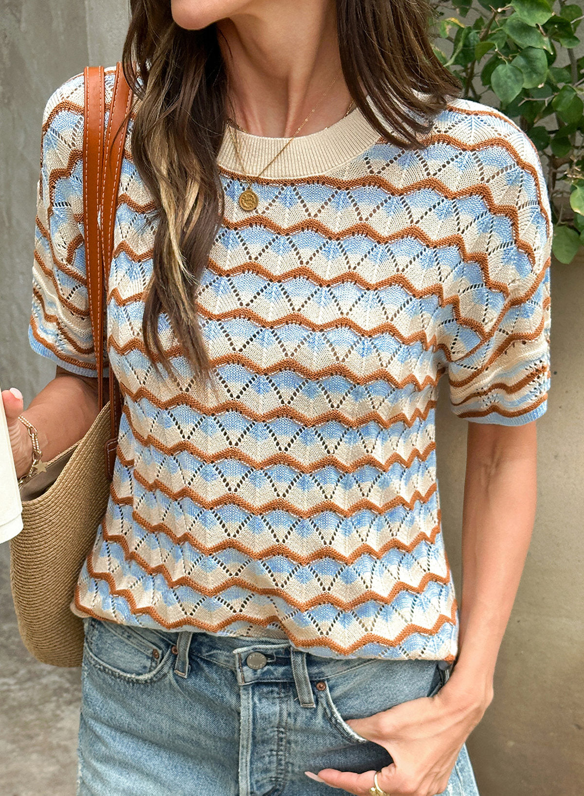 Dokotoo Women's Striped Short Sleeve Sweater Cotton Boho Summer Crochet Top