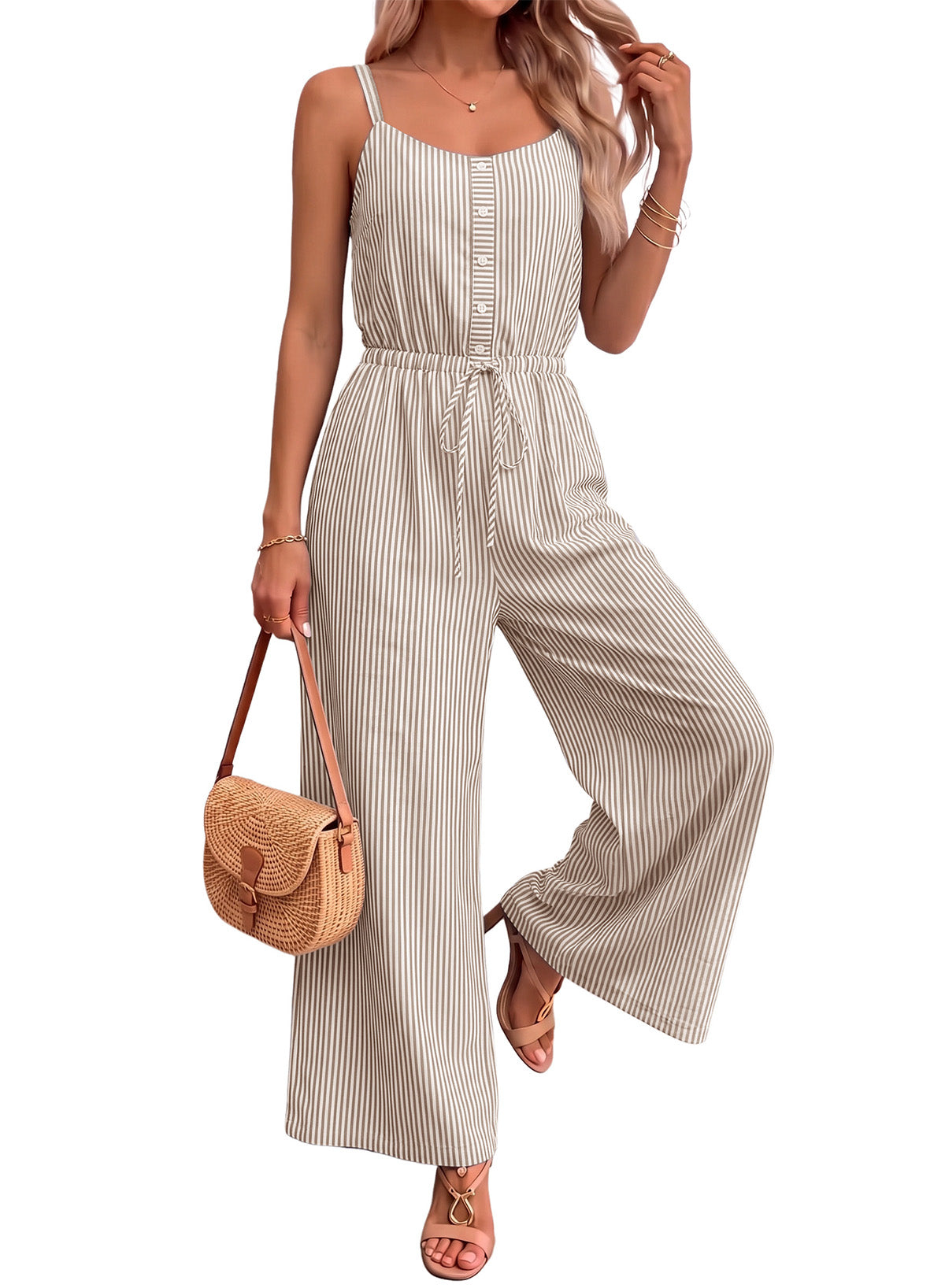 Dokotoo Women's Striped Sleeveless Jumpsuit Summer Rompers