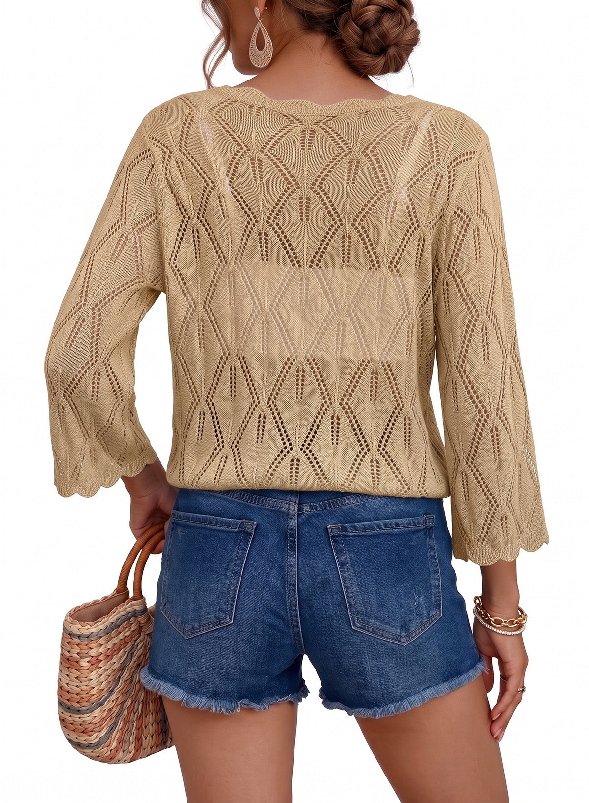Dokotoo Women's 3/4 Sleeve Crochet Knit Tops 2026 Summer Sweaters Outfits