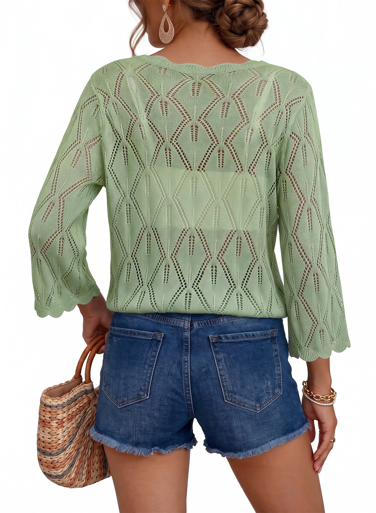 Dokotoo Women's 3/4 Sleeve Crochet Knit Tops 2026 Summer Sweaters Outfits