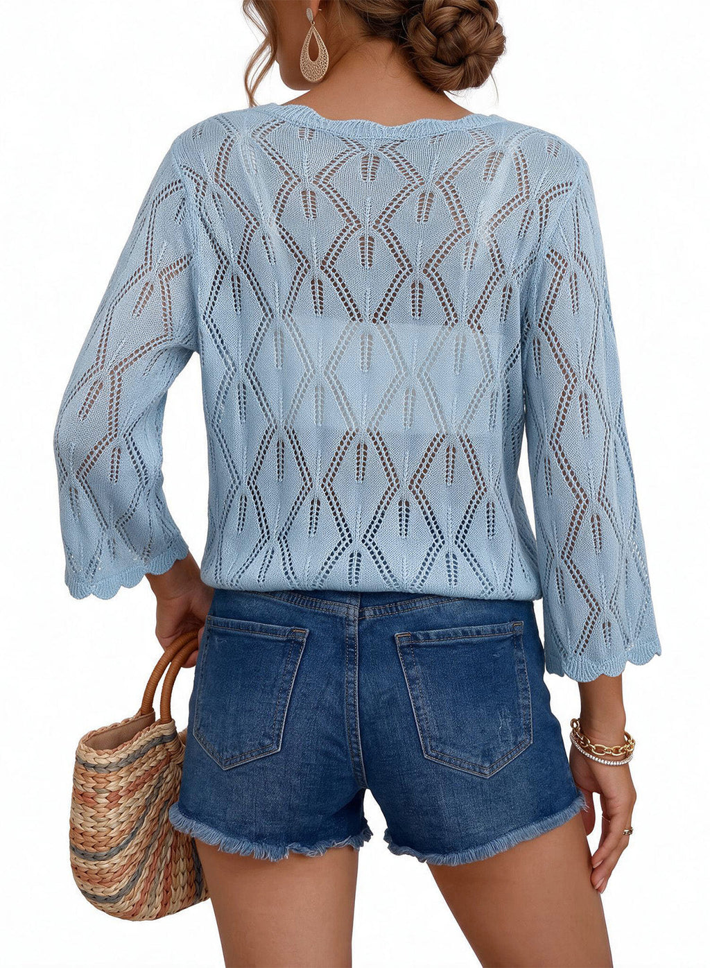 Dokotoo Women's 3/4 Sleeve Crochet Knit Tops 2026 Summer Sweaters Outfits
