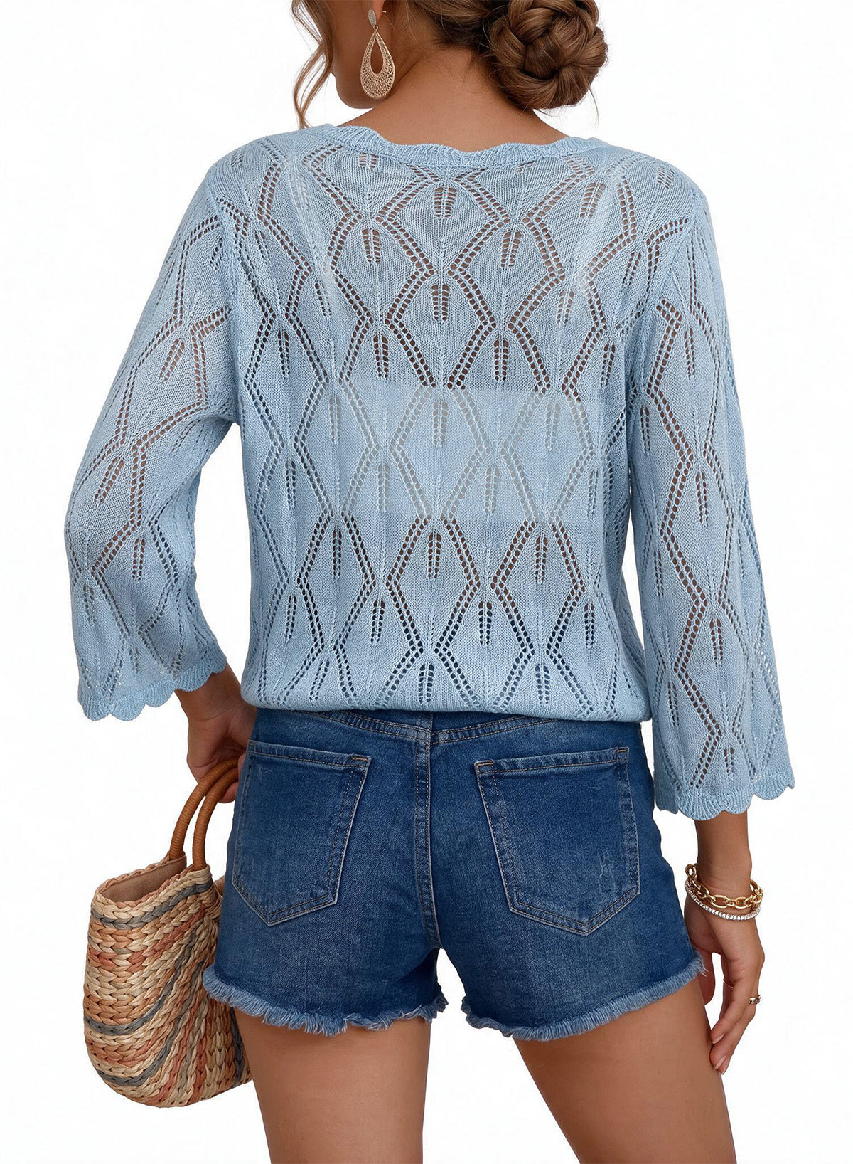 Dokotoo Women's 3/4 Sleeve Crochet Knit Tops 2026 Summer Sweaters Outfits