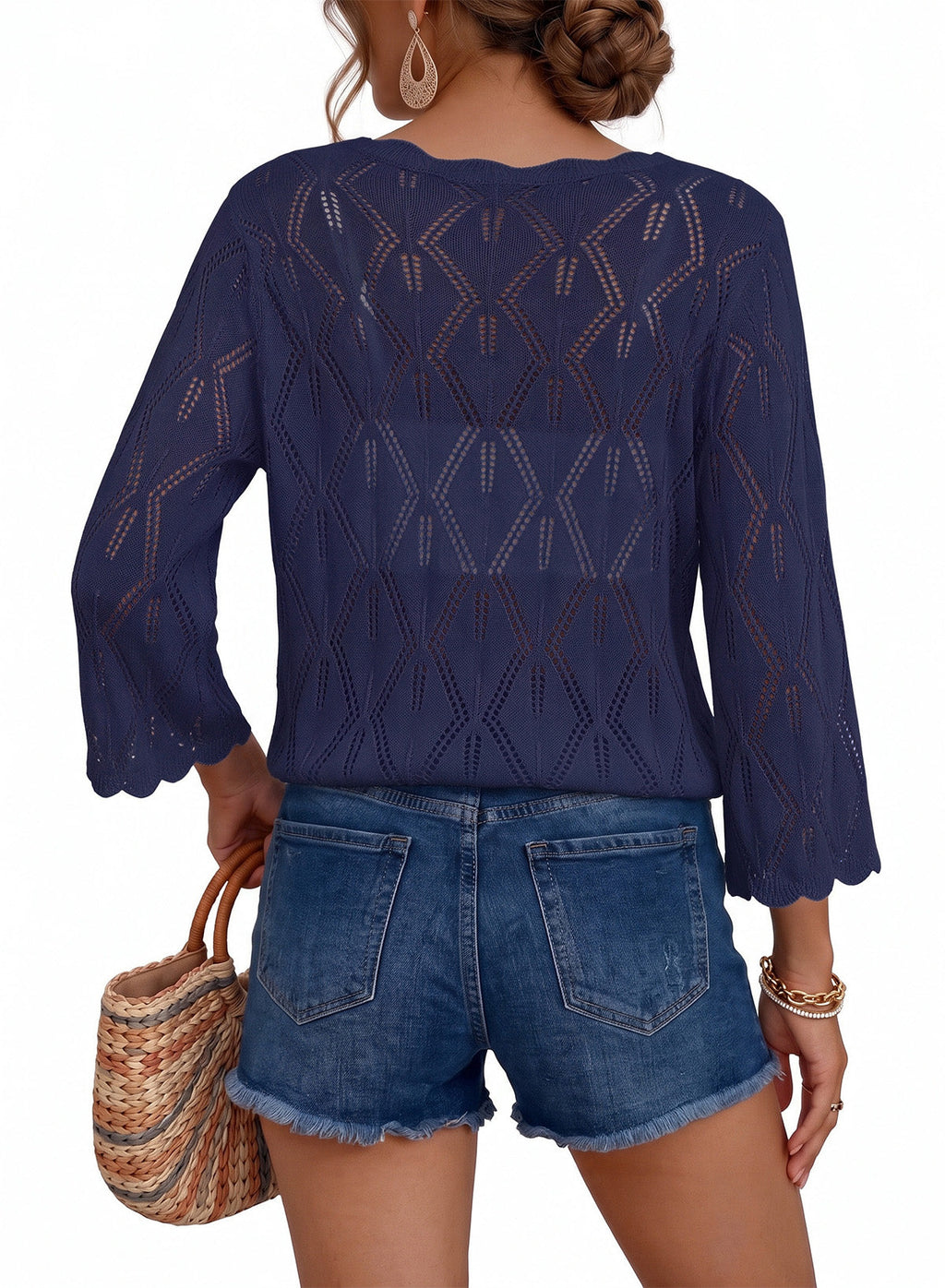 Dokotoo Women's 3/4 Sleeve Crochet Knit Tops 2026 Summer Sweaters Outfits