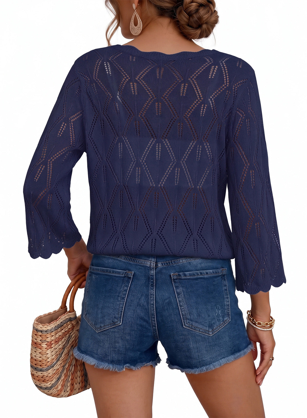 Dokotoo Women's 3/4 Sleeve Crochet Knit Tops 2026 Summer Sweaters Outfits