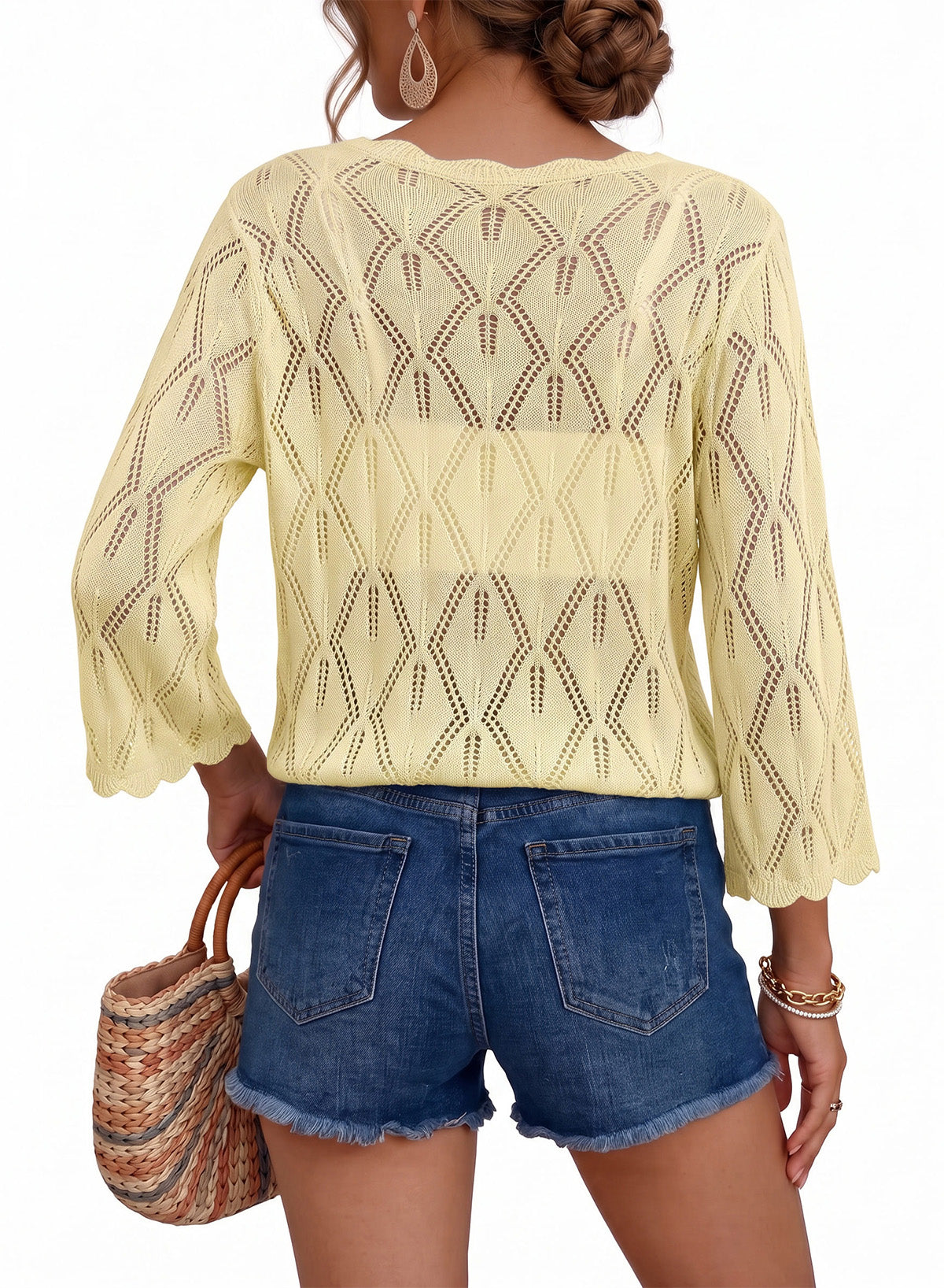 Dokotoo Women's 3/4 Sleeve Crochet Knit Tops 2026 Summer Sweaters Outfits