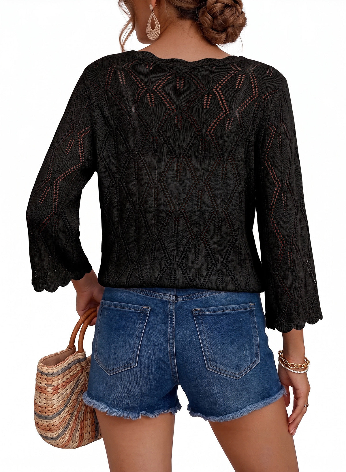 Dokotoo Women's 3/4 Sleeve Crochet Knit Tops 2026 Summer Sweaters Outfits