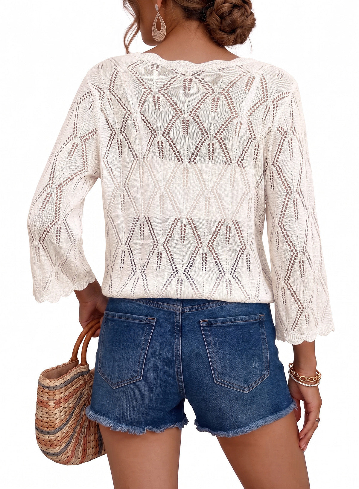 Dokotoo Women's 3/4 Sleeve Crochet Knit Tops 2026 Summer Sweaters Outfits