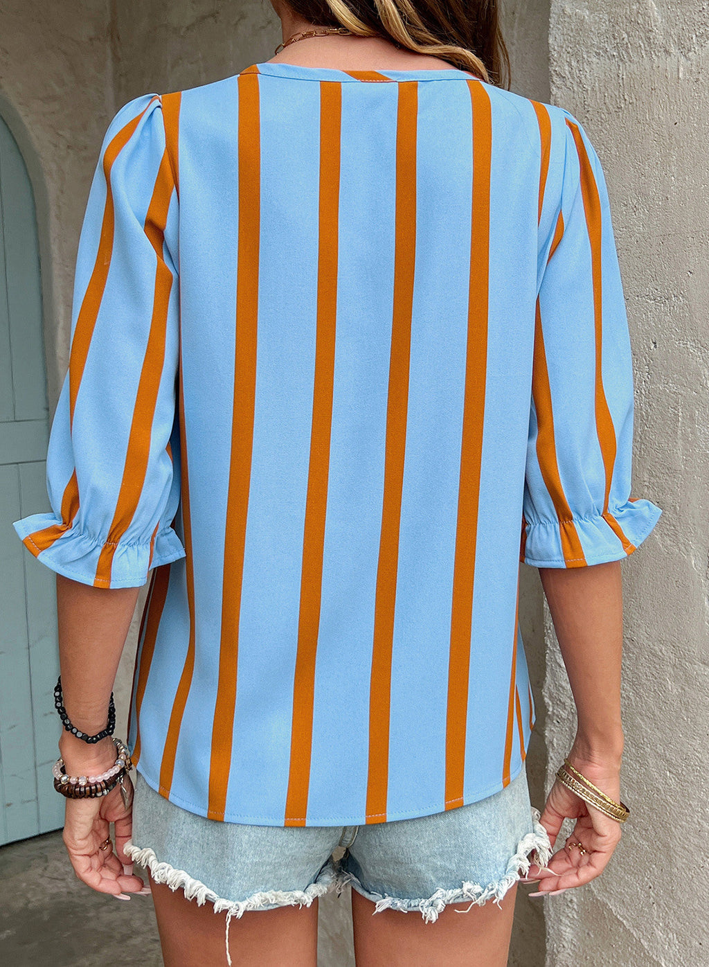 Dokotoo Women's Casual Striped Shirt 3/4 Sleeve Oversized Tops 2026 Outfits