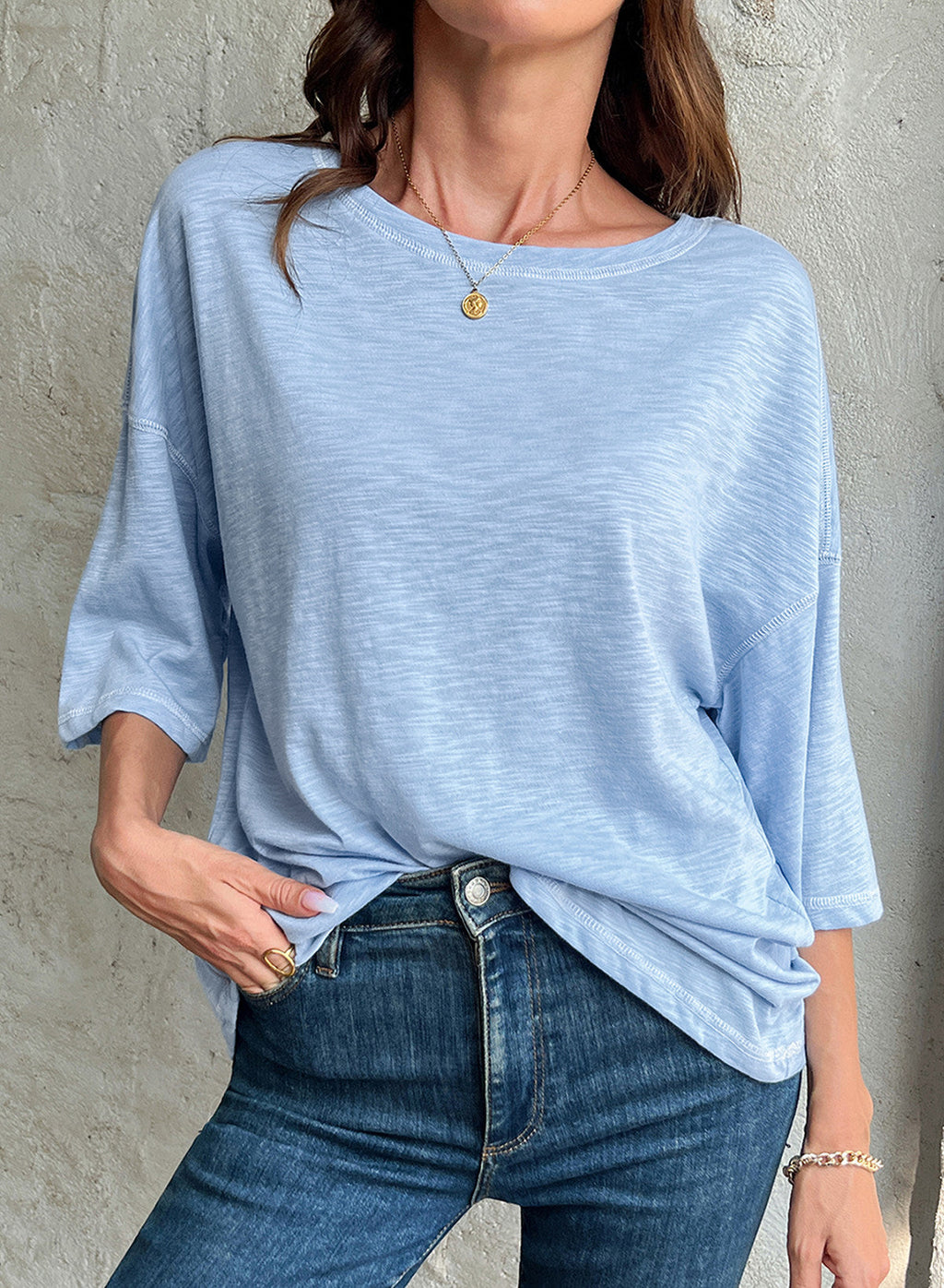 Dokotoo 3/4 Sleeve Tops for Women Loose Fit Shirts Crewneck Summer Outfits