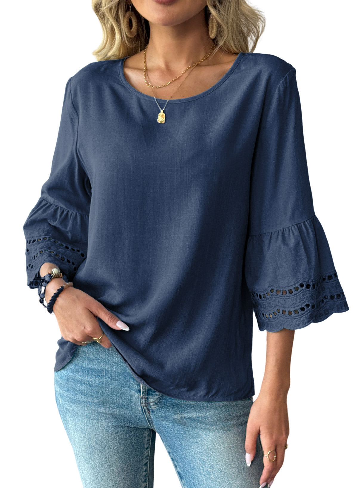 Dokotoo Womens Half Sleeve Hollow Out Ruffle Shirts 2026 Fall Tops Blouses