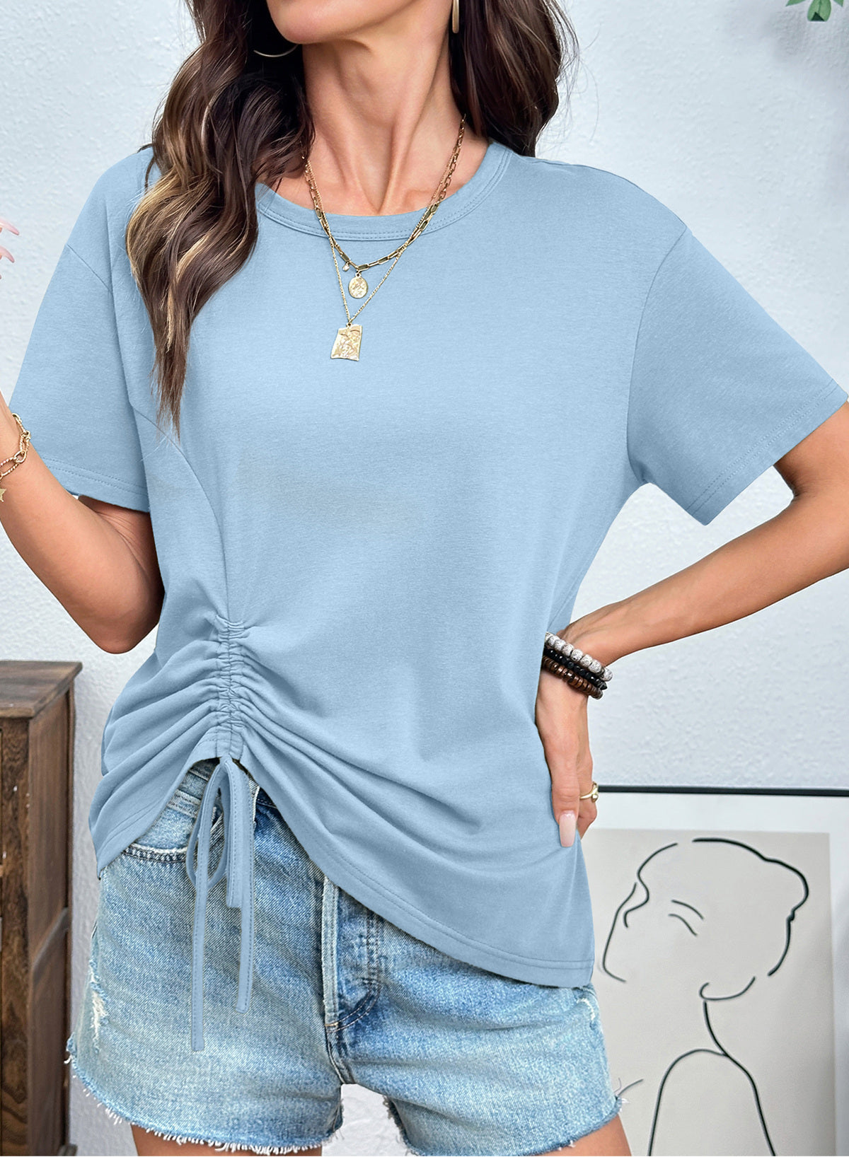 Dokotoo Womens Summer Tops Drawstring Side Ruched Tunic Shirts