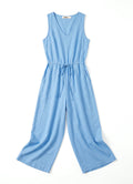 DOKOTOO Women's Linen Sleeveless Jumpsuit V Neck Drawstring Waist Cropped Wide Leg Jumpsuits with Pockets Casual Summer Romper Pants