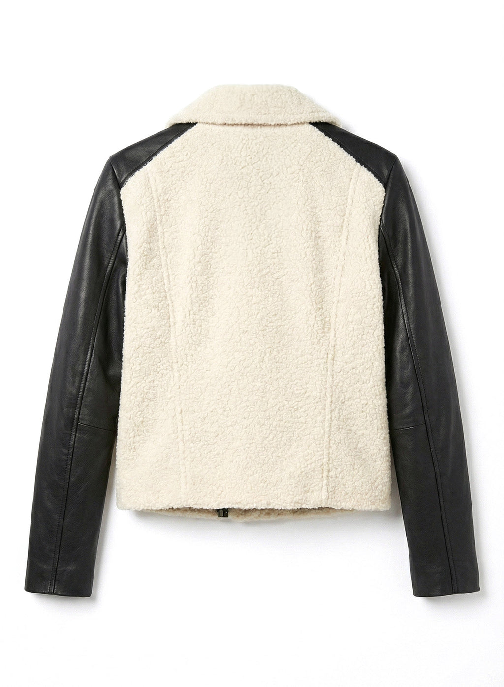 DOKOTOO Women's Sherpa Fleece Moto Jacket with Faux Leather Sleeves, Asymmetrical Zip Biker Coat, Casual Winter Outerwear