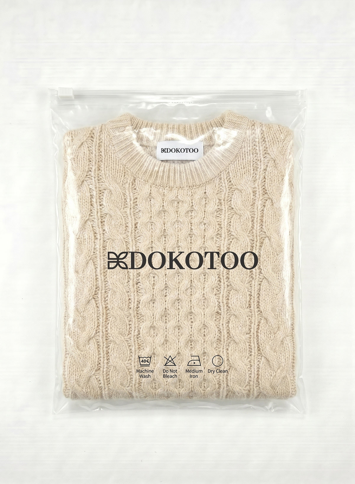 DOKOTOO Women's Cable Knit Crewneck Sweater, Beige Chunky Knit Pullover Jumper, Casual Warm Fall Winter Top
