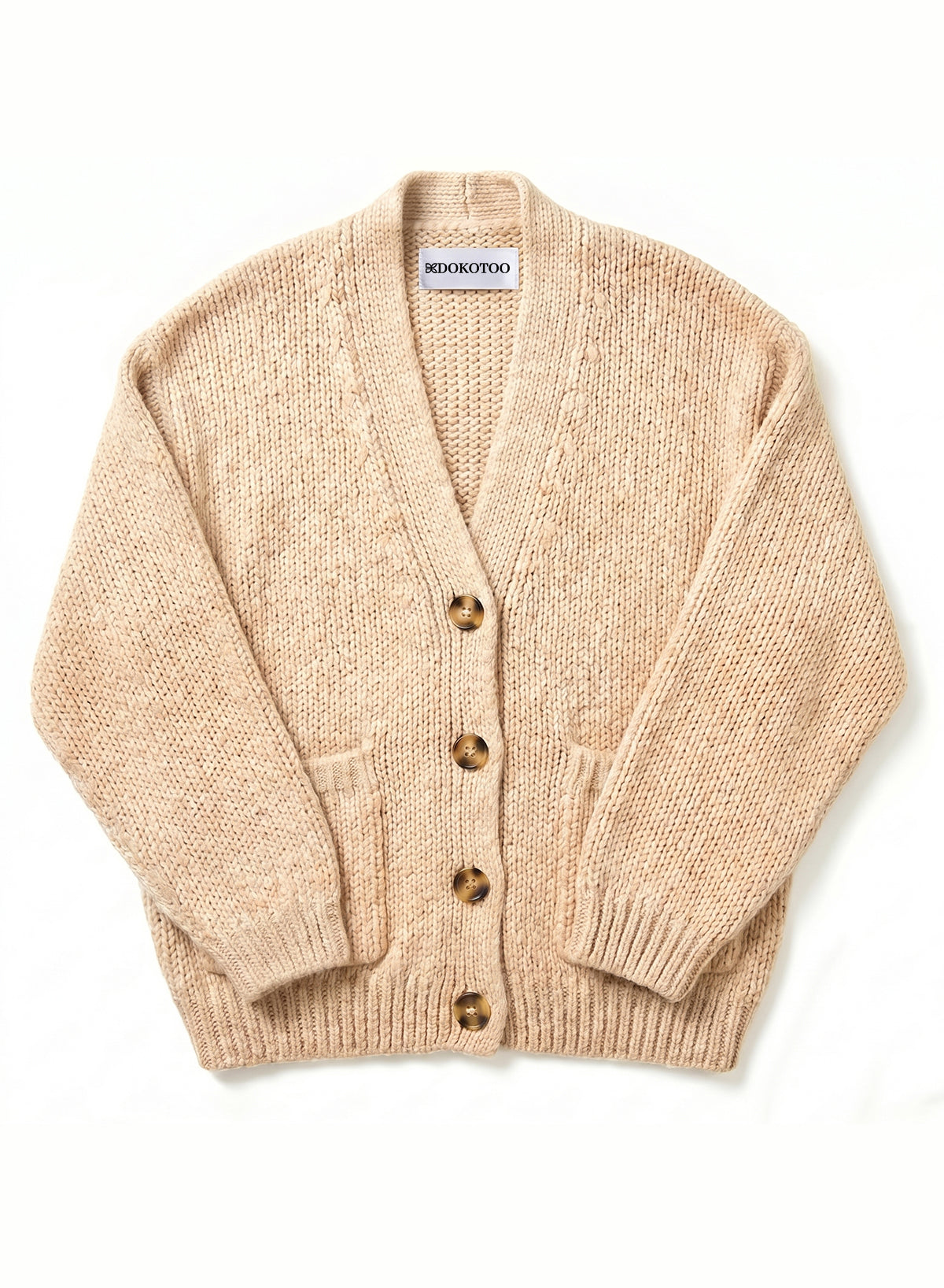 DOKOTOO Women's Oversized Chunky Knit Cardigan Sweater, V Neck Button Down Open Front Cardigan with Pockets, Casual Loose Fit Knitwear