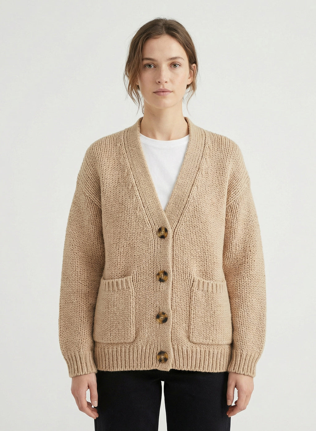 DOKOTOO Women's Oversized Chunky Knit Cardigan Sweater, V Neck Button Down Open Front Cardigan with Pockets, Casual Loose Fit Knitwear
