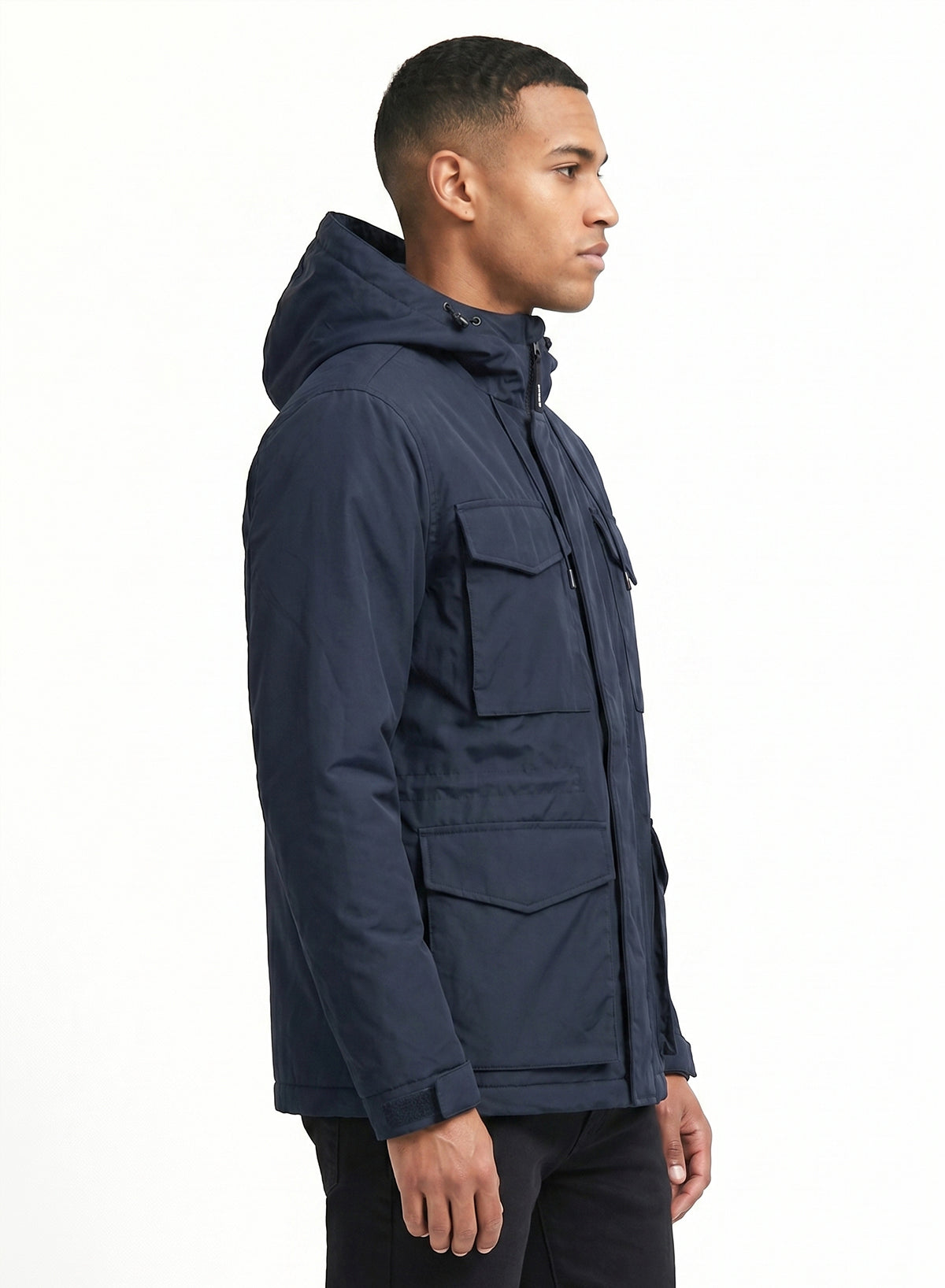 DOKOTOO Men's Navy Blue Hooded Utility Jacket, Water Resistant Multi Pocket Windbreaker, Casual Outdoor Workwear Coat