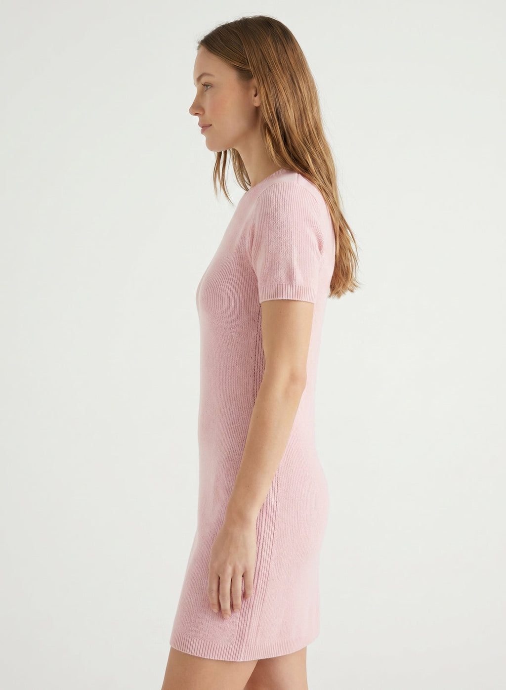 DOKOTOO Women's Pink Ribbed Knit Bodycon Mini Dress, Short Sleeve Casual Sweater Dress, Spring Everyday Outfit