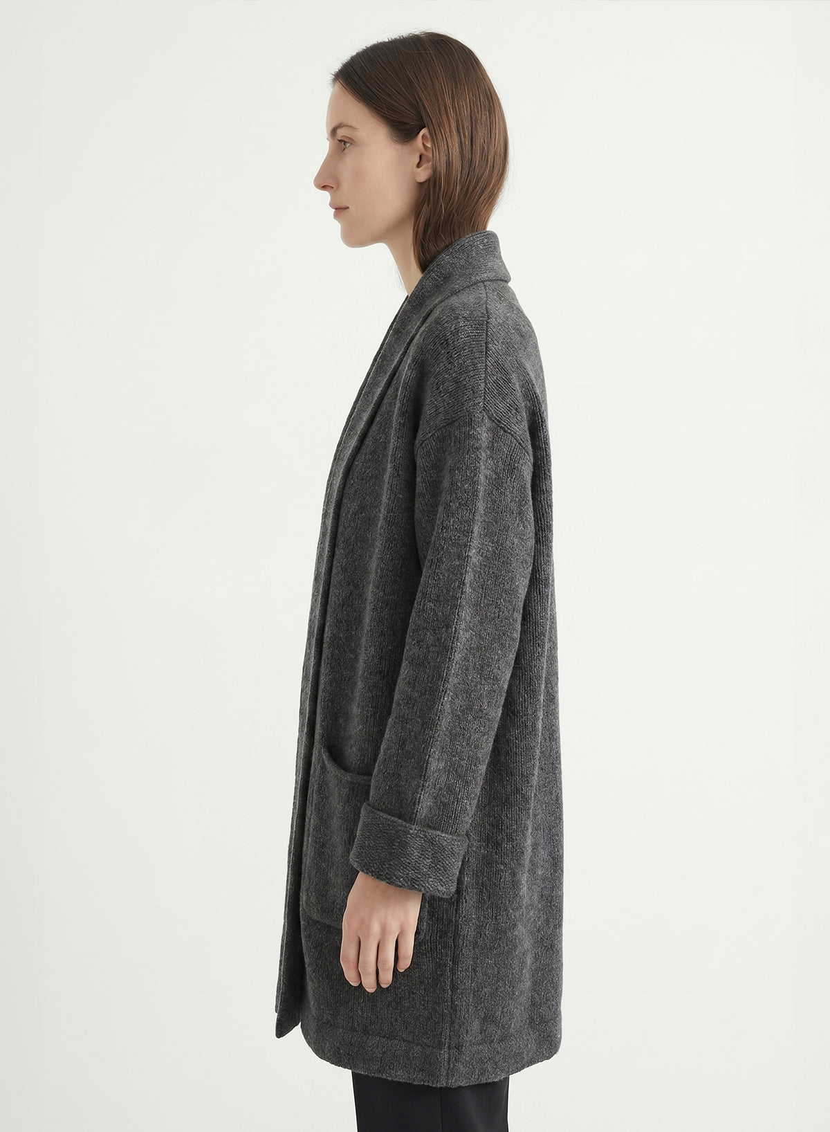 DOKOTOO Women's Dark Gray Shawl Collar Open Front Coatigan, Chunky Knit Long Cardigan Coat with Pockets, Casual Warm Fall Winter Outerwear