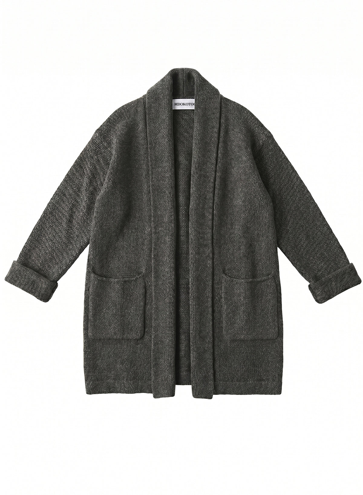 DOKOTOO Women's Dark Gray Shawl Collar Open Front Coatigan, Chunky Knit Long Cardigan Coat with Pockets, Casual Warm Fall Winter Outerwear