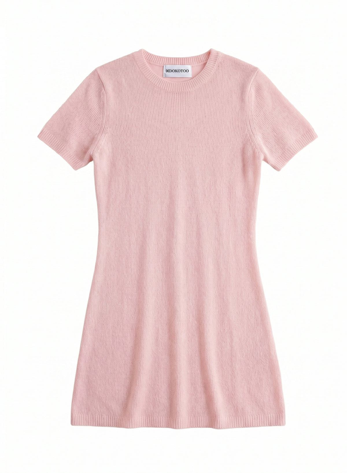 DOKOTOO Women's Pink Ribbed Knit Bodycon Mini Dress, Short Sleeve Casual Sweater Dress, Spring Everyday Outfit