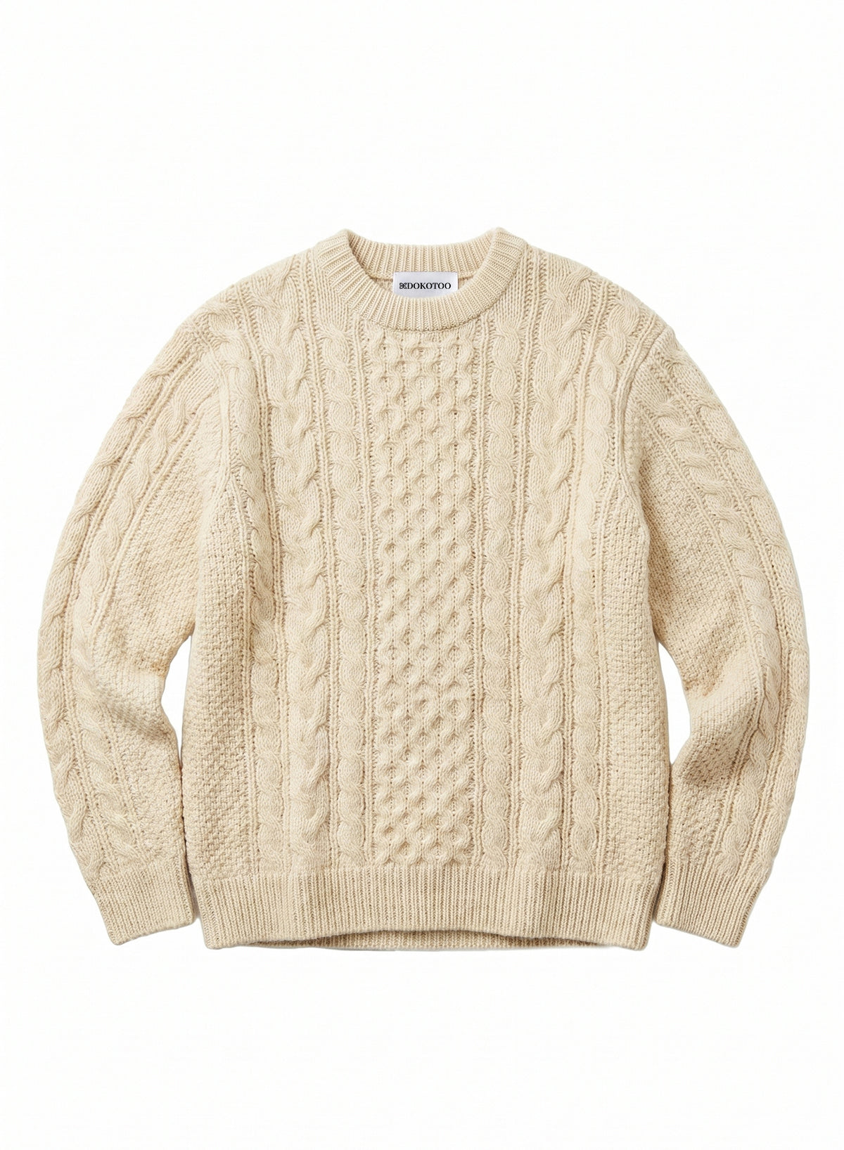DOKOTOO Women's Cable Knit Crewneck Sweater, Beige Chunky Knit Pullover Jumper, Casual Warm Fall Winter Top
